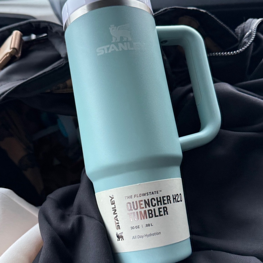 Seafoam color 30oz Stanley flowstate quencher tumbler with straw lid